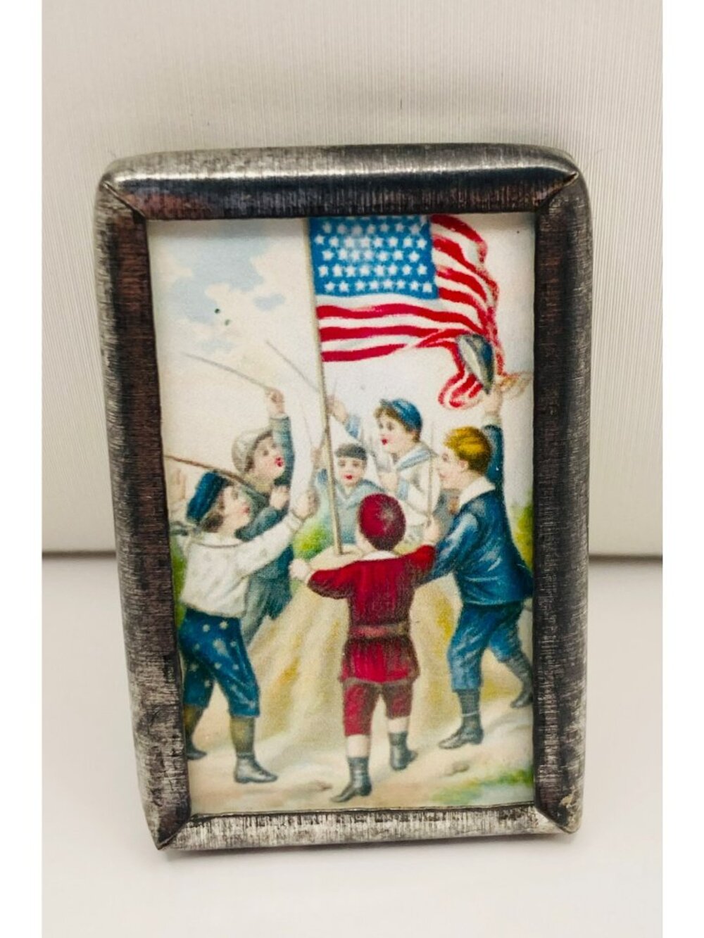 Victorian Trading Co. Patriotic Flag Brooch Pin With Children Illustration -51B